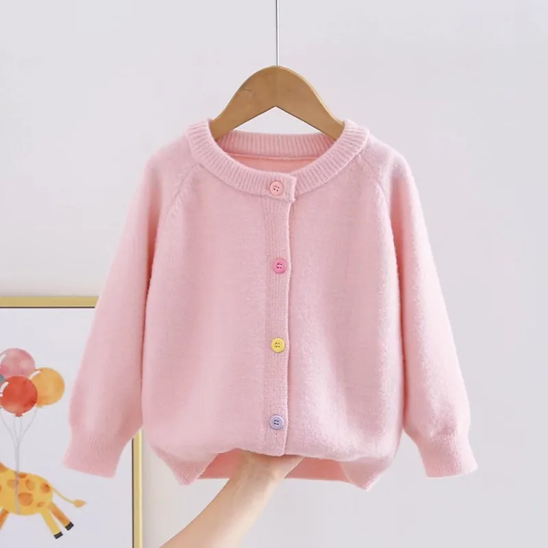 UNITIM 2026 Herbst Winter Kinder Mädchen Pullover Ins 2-10 Jahre Kinder Mädchen Vielseitige Strickjacke Bunte Knöpfe Junge Teenager Mädchen Mantel – Detail 4