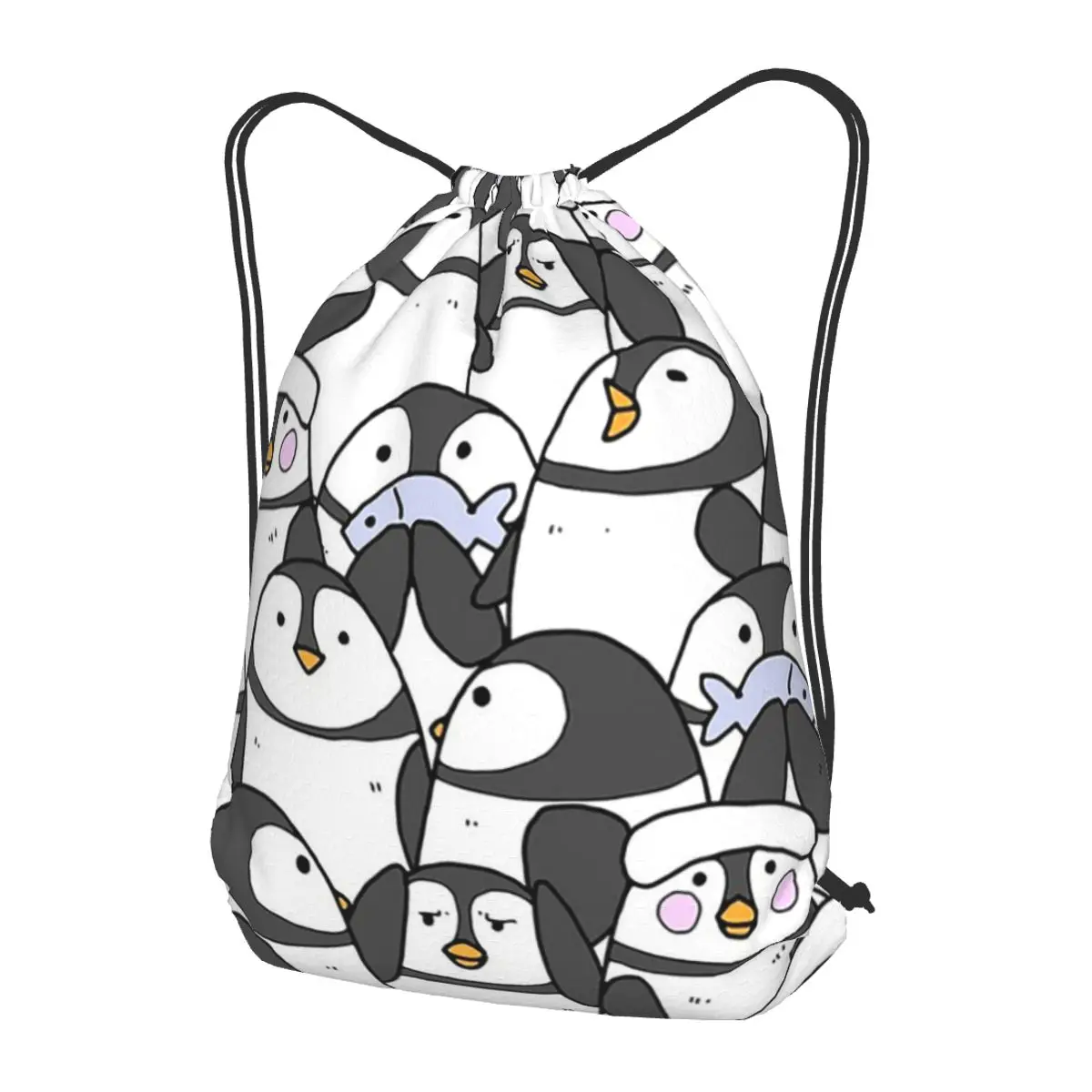 Hand Drawn Penguin Set Backpacks Fashion Drawstring Bags Storage Bag Book Bags for Travel School