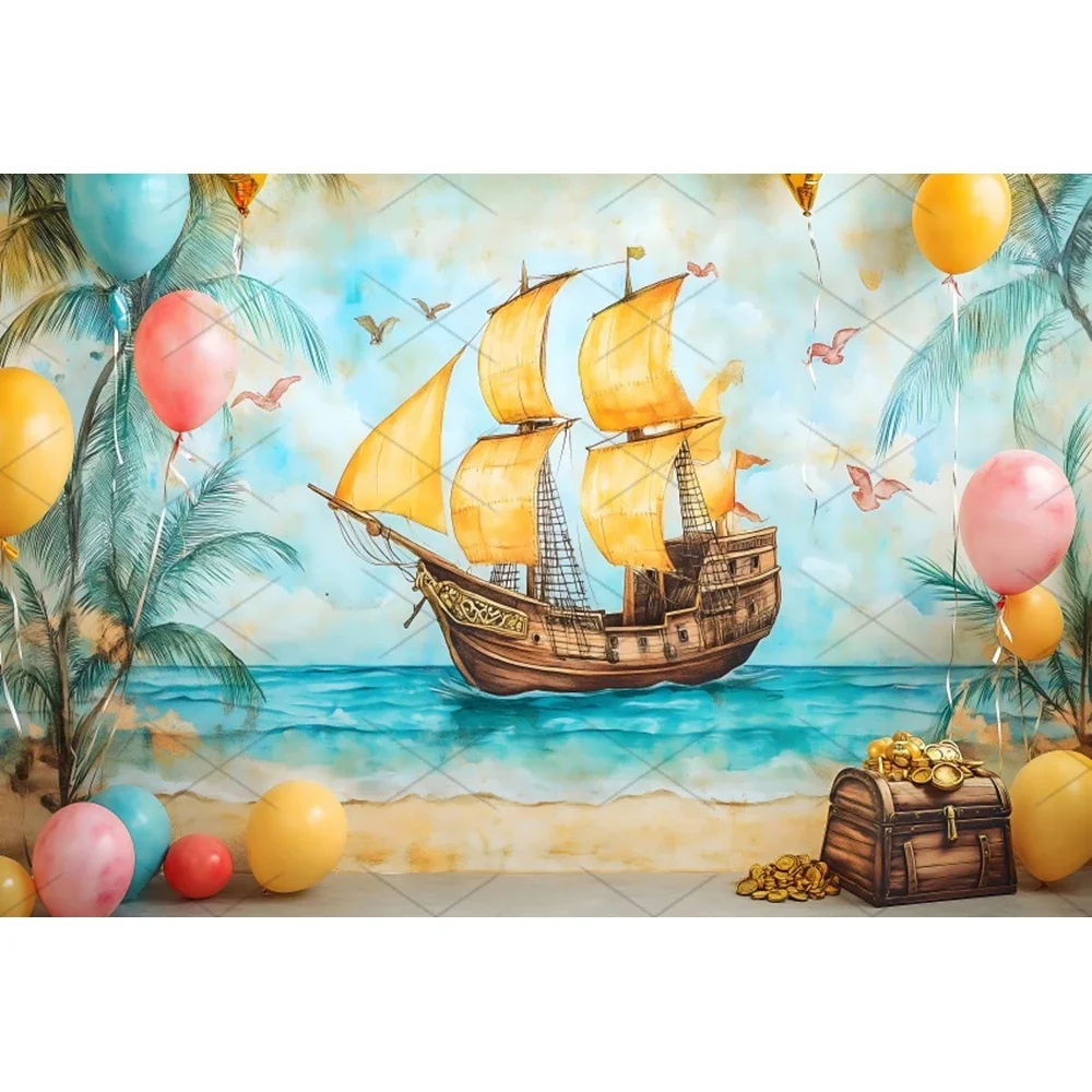 النفط اللوحة نمط القراصنة موضوع عيد ميلاد الطفل التصوير خلفية الصيف سفينة البحر الكنز خلفية الطفل صور التصوير الفوتوغرافي