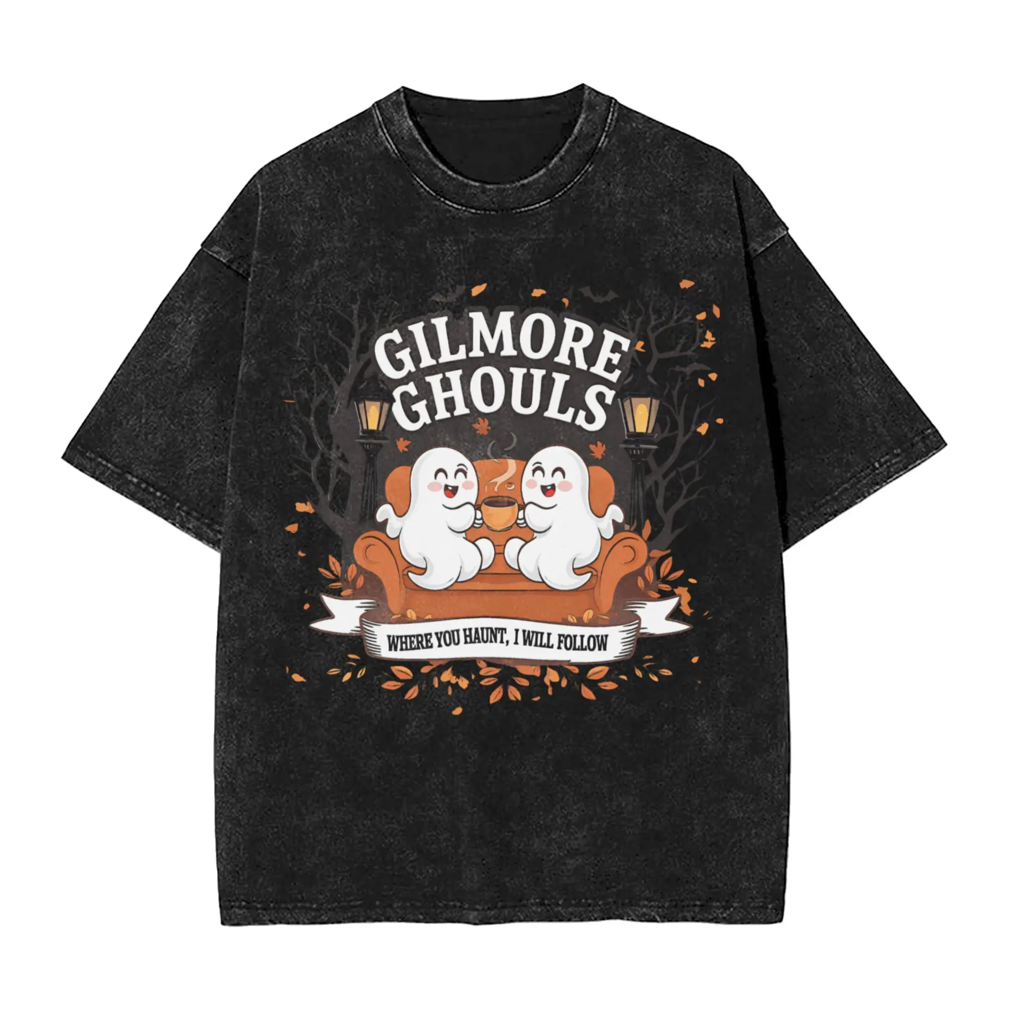 

Мужская стираная футболка Gilmore Ghouls Ghost, эстетические хлопковые футболки, летние удобные модные футболки с принтом, топы большого размера