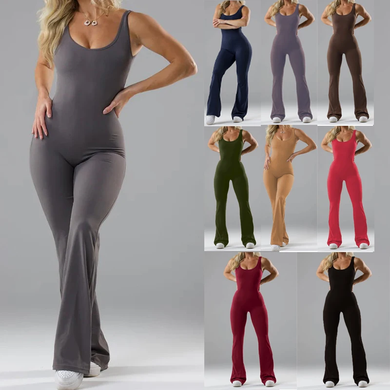 2024 Summer Ins Fashion Casual Yoga Jumpsuit with Bra Pads Without Scar Sports Slimming Jumpsuit Women's Clothes Fashion Sets