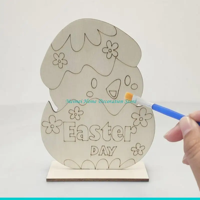H7BF Happy Easter Bunny Egg Chick Unfinished Ornaments Wooden Sign DIY Crafts Kids Tabletop Decoration Party