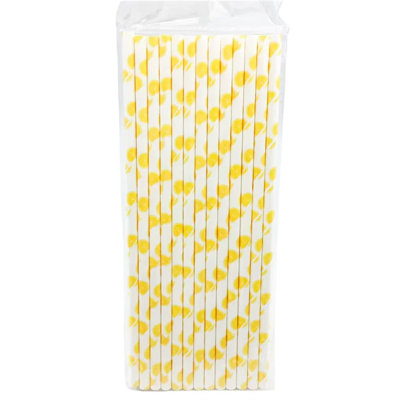 25pcs/lot Yellow Lemon Drinking Paper Straws Christmas Baby Shower Decoration Gift Party Event Supplies