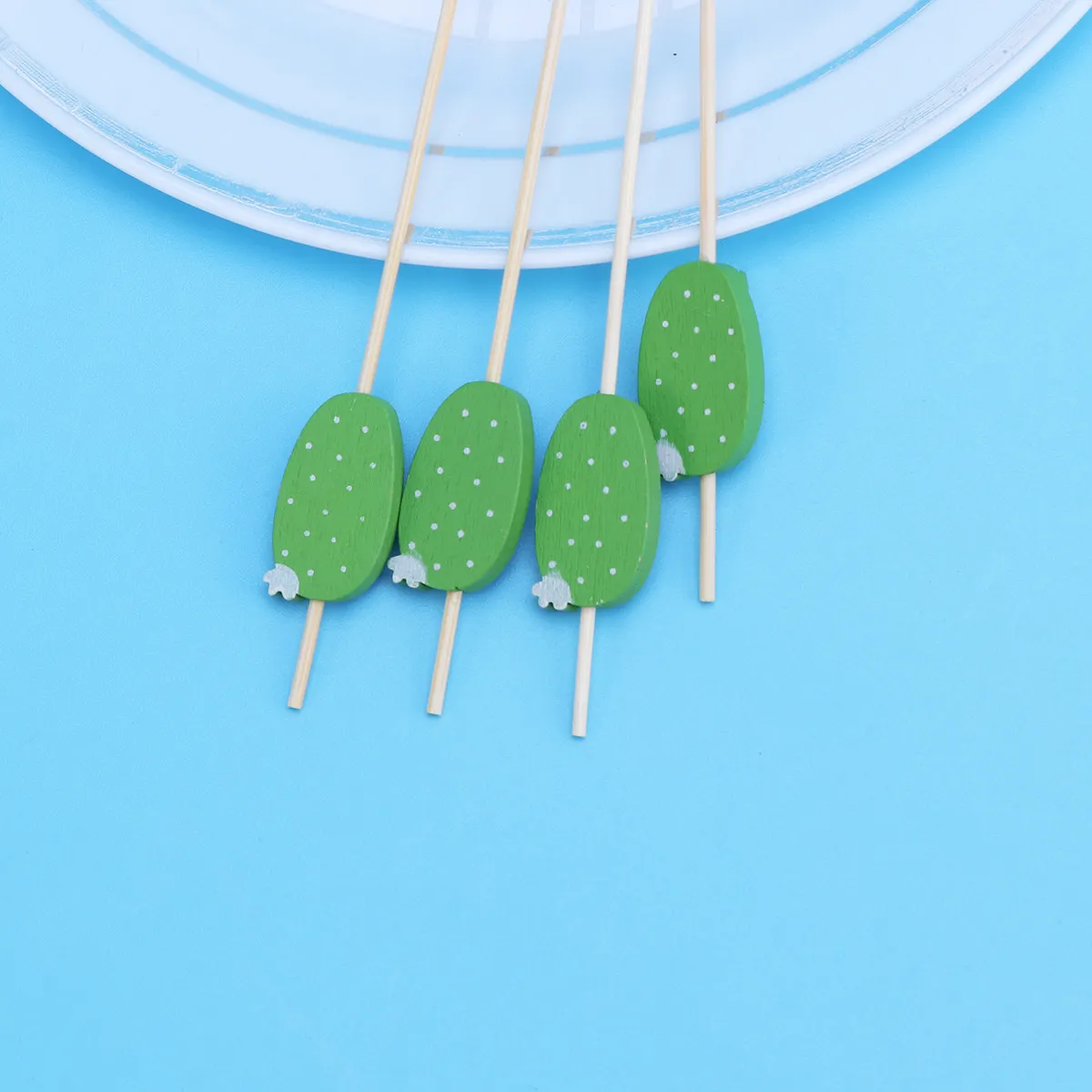 100Pcs Bamboo Fruit Picks Eco Friendly Wooden Disposable Cocktail Food Appetizer Sticks Party Supplies Cactus Design