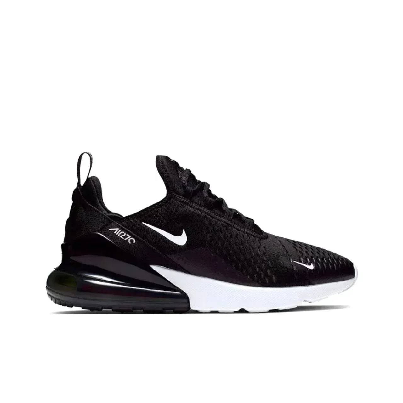 Nike Air Max 270 Mesh Shock Absorption รองเท้าวิ่งกันลื่นทนต่อการขัดถู Low Top Air Cushion รองเท้าวิ่ง Unisex Black & White