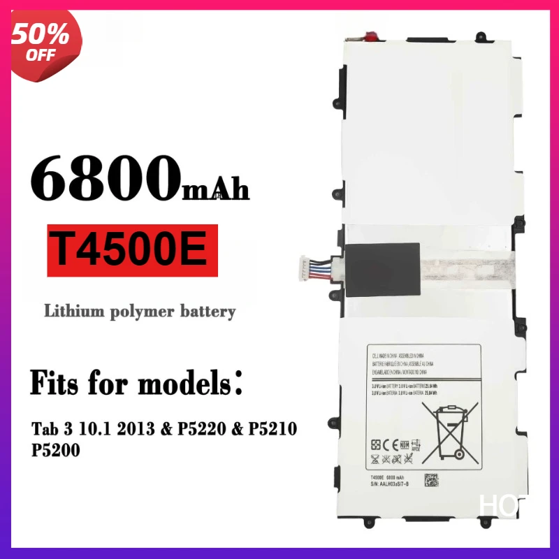 

Аккумулятор емкостью 6800 мАч для Samsung Galaxy Tab 3 10,1, P5200, P5220, P5210, T4500E, T4500C, T4500K