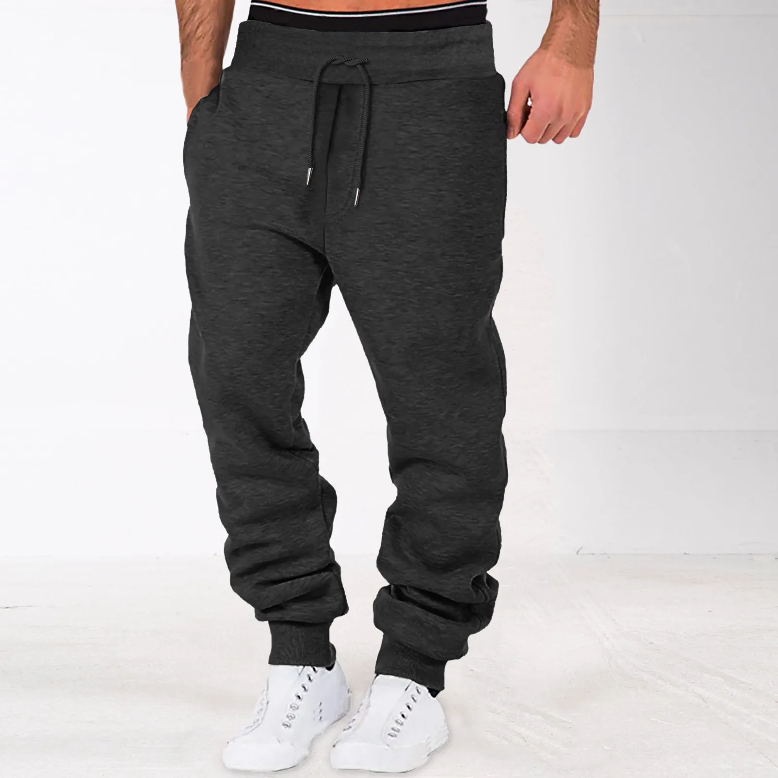 

Men'S Casual Jogging Pants Classic Solid Color Drawstring Double Pocket Joggers Trousers Sweatpants Leisure Comfort Sportswear