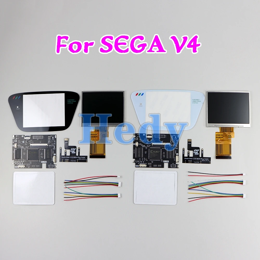 1 conjunto destaque display completo v4 tela lcd de vidro para sega game gear gg v4.0 brilho ajustável suporte saída vga mod