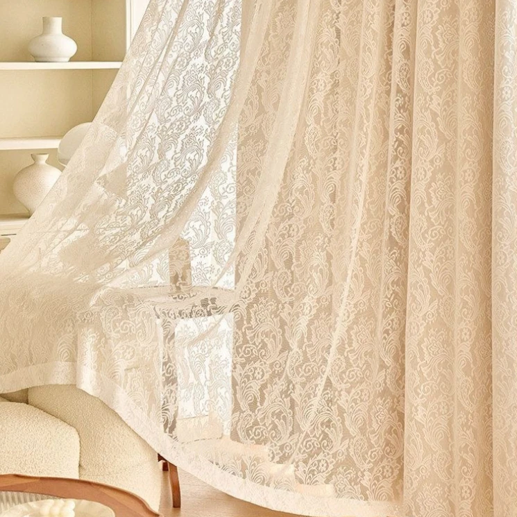 French Cream Sheer Blackout Curtains for Bedroom Living Room Bay Window Double-Layer Large Size Curtain Screen Home Decoration