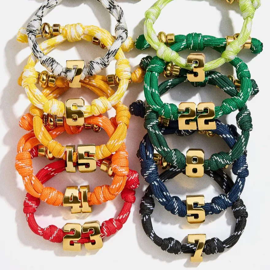 

Knotty Varsity Number Custom Bracelet For Women And Men,Woven Rope Cord with 14K Gold Plated Letter Knotty Bracelet Personalized