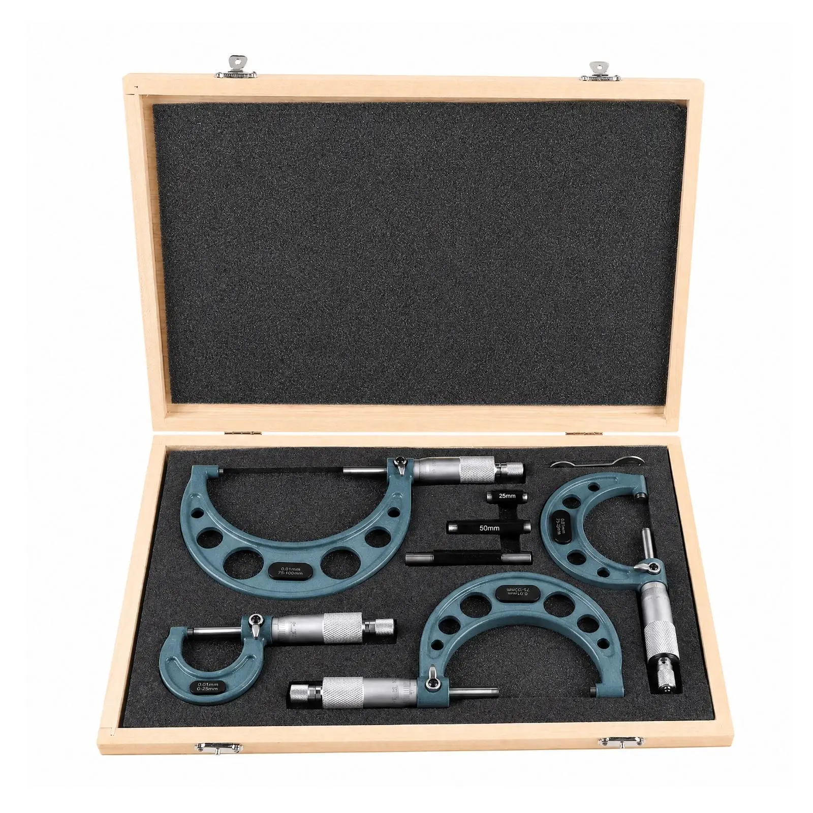 4 Pieces Precision Outside Precision Measurer with Storage Case Knurled 0-100 Mm Outside Precision Measurer with Ratchet Drive