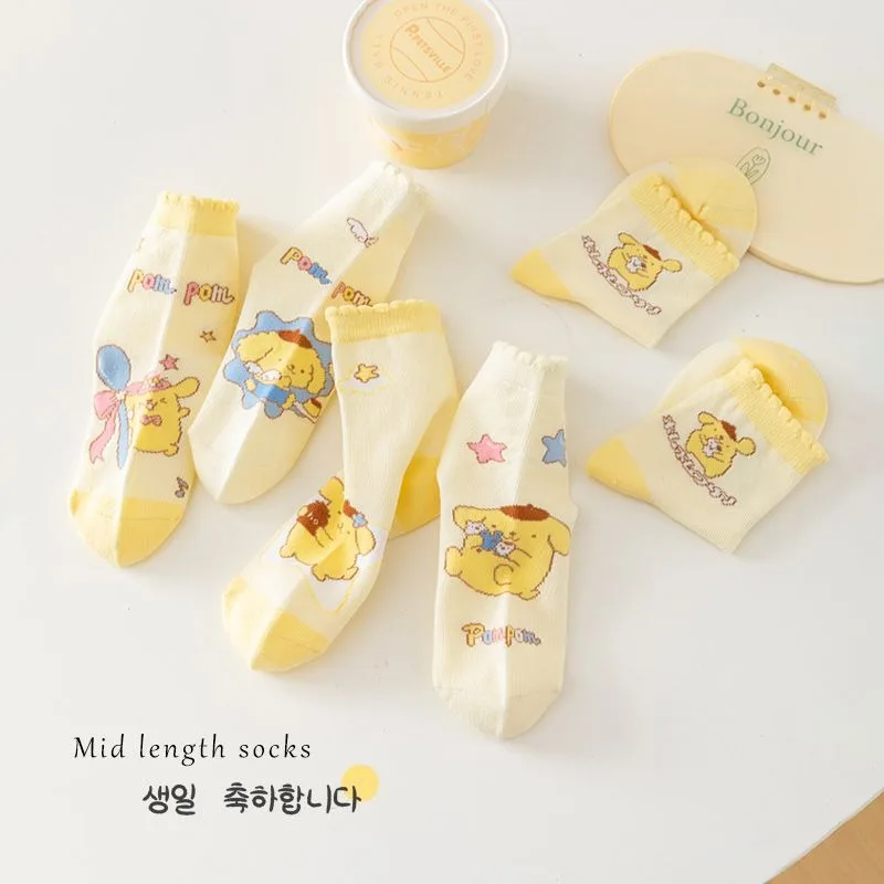 

Kawaii PomPomPurin Sanrio Lovely Children Socks Comfy Cartoon Socks Autumn Winter To Keep Warm Christmas Gifts for Kids
