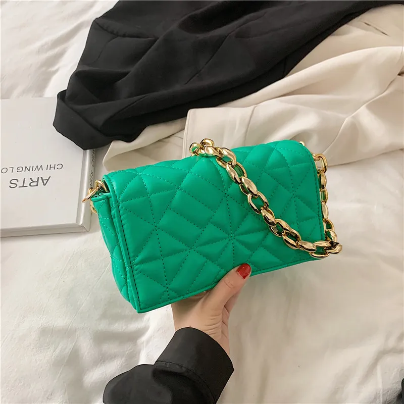 Diamond Lattice PU Leather Shoulder Bags For Women Luxury Thick Chain Hand bag Female Purses and Handbags Fashion Trended Brand