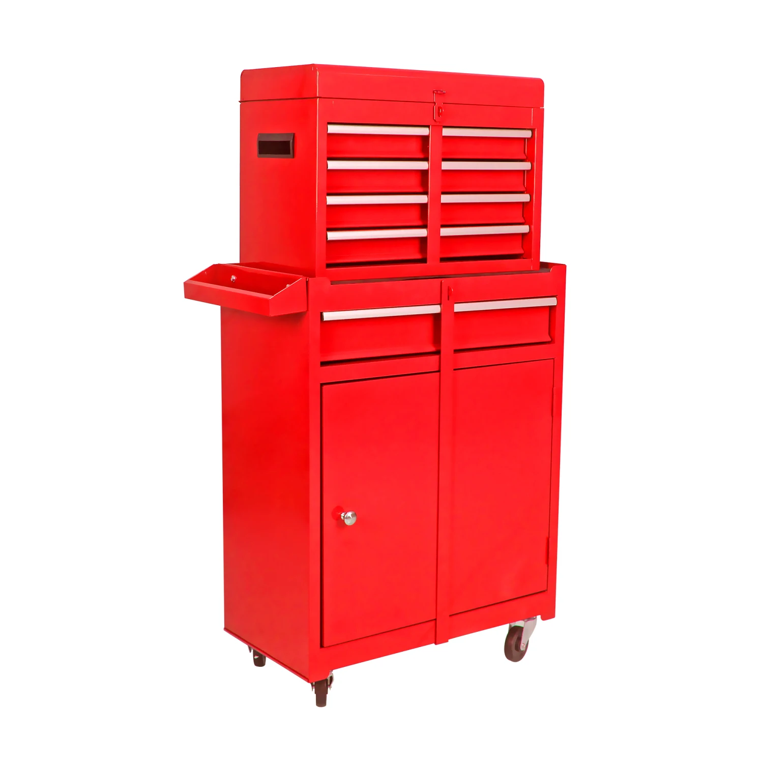 Detachable 5 Drawer Tool Chest with Bottom Cabinet, Adjustable Shelf - Red