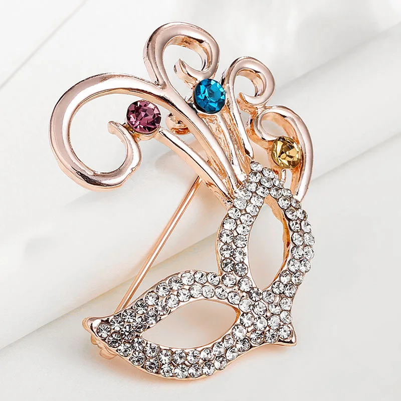 New Full Rhinestone Fox Mask Enamel Brooches Pin Cute Collar Lapel Pins Jewelry For Women Party Causal Brooch Accessory Gifts