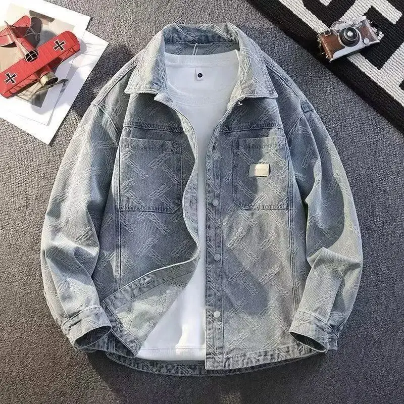 

Lazy Sle Retro Denim irt Casual Jaet Workwear Men's Outerwear New Model Loose Fit Regular Sve Length Autumn Spring