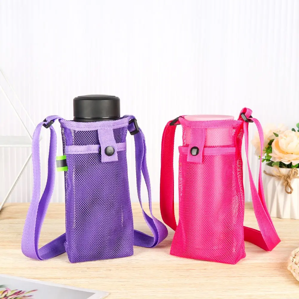 Outdoor Sport Water Bottle Cover Mobile Phone Bag Camping Accessories Mesh Cup Sleeve Pouch Portable Visible Bag With Strap