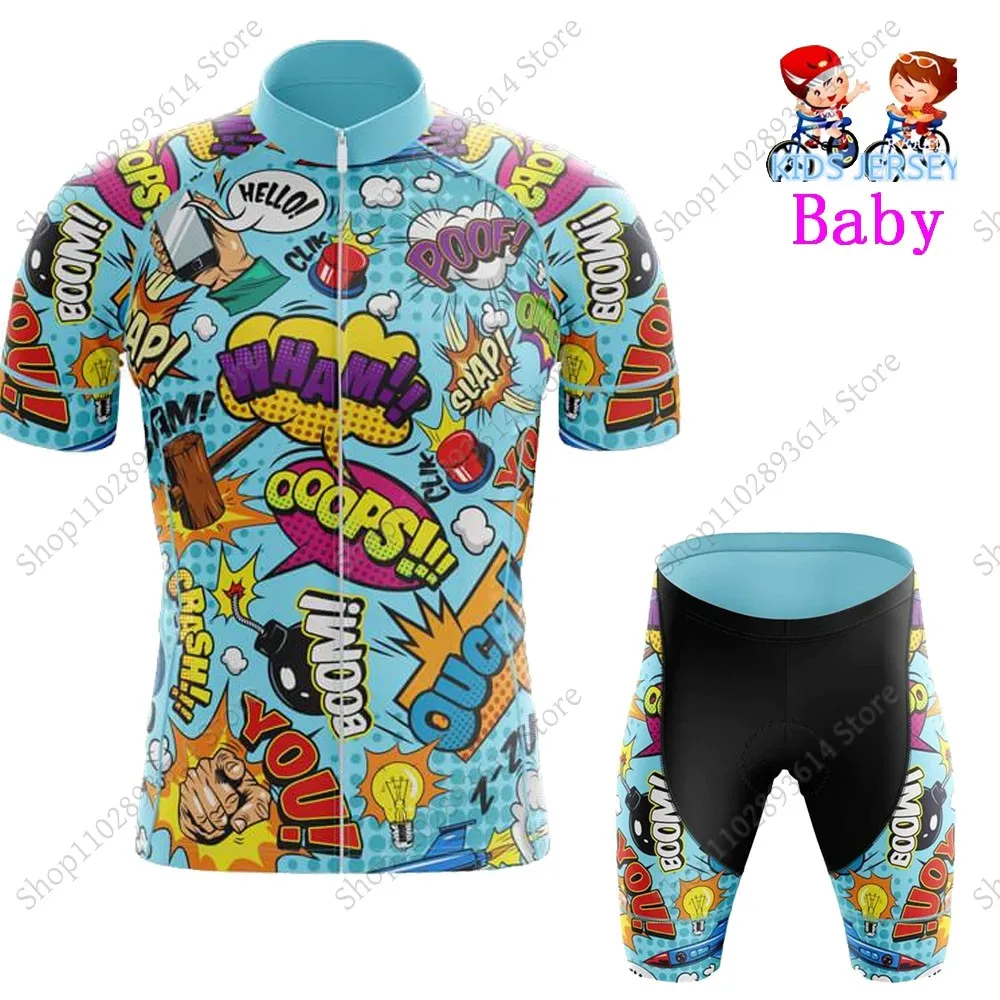 Cartoon Comic 2025 Kids Cycling Jersey Set Boys Girls Cycling Clothing Road Bike Shirts Suit Bicycle Pants MTB Maillot