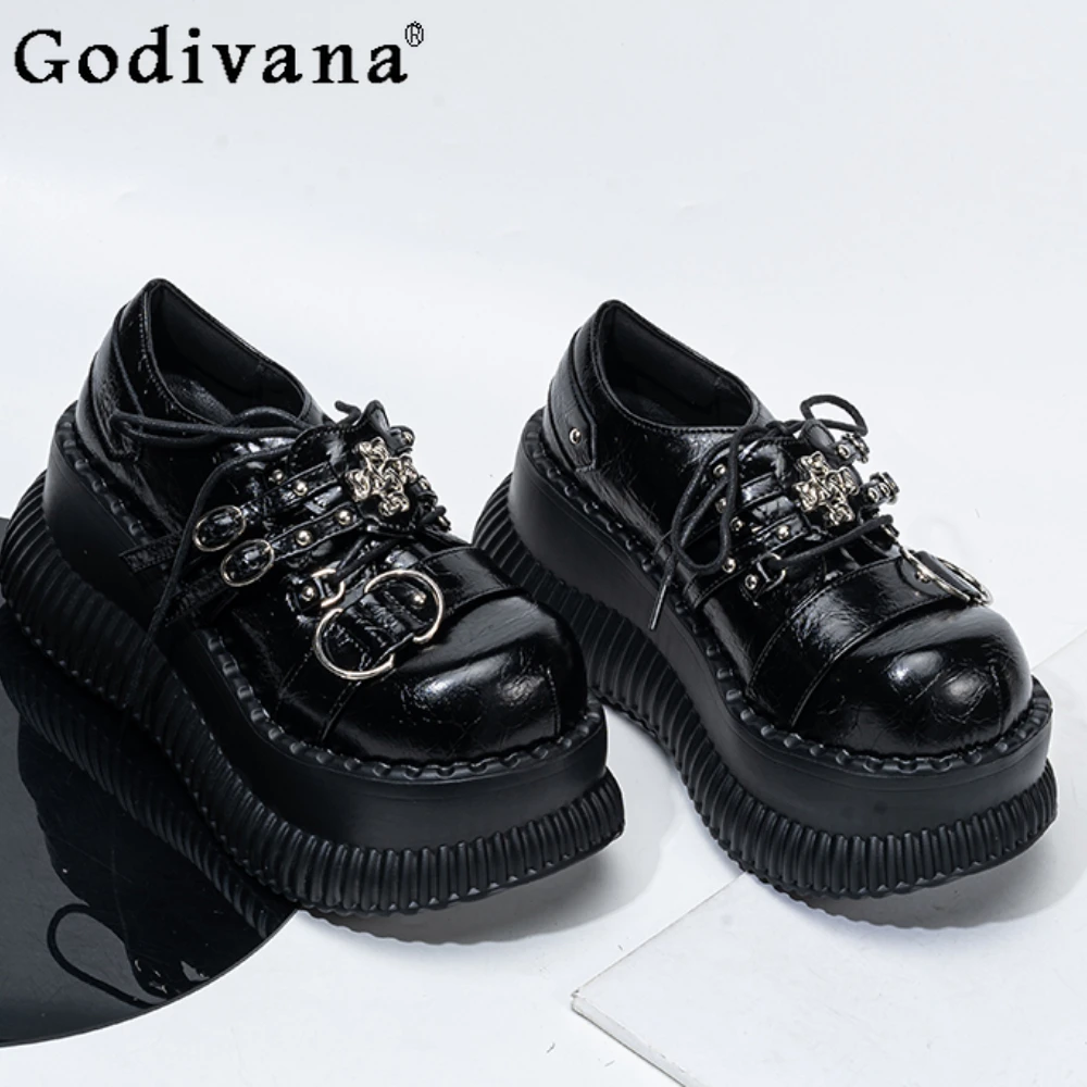 

Y2k Subculture Punk Platform Heels Shoes Women's Sweet Fashion Goth Japanese Round Head Black Lolita Shoe