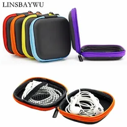 Mini PU Leather Zipper Headphone Case, Earphone Storage Bags, Protective Pouch, USB Cable Organizer, Portable Earbuds Box