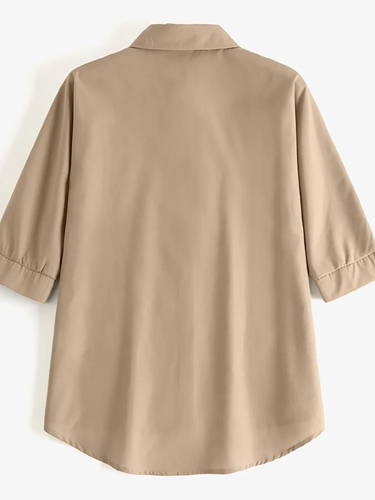 ZANZEA-camisa de encaje de ganchillo para mujer, blusa informal de trabajo de oficina, cuello de solapa, Media manga, Tops de retazos, Túnica 2023