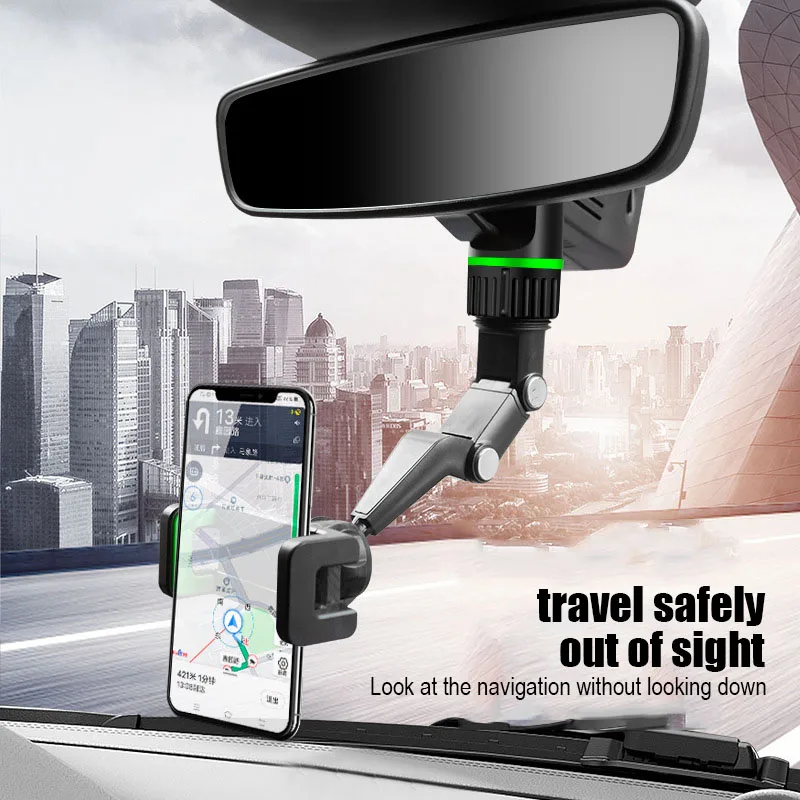 

Car Rearview Mirror Mobile Phone Bracket Clamp Model Car Navigation Direct View 360 Adjustment Car Shockproof Support Bracket