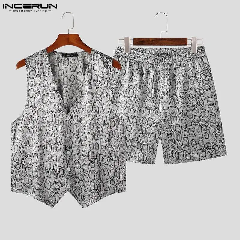 Casual Fashion Style Sets INCERUN New Mens Sleeveless Vests Shorts Sets Handsome Male Leopard Printing Two-piece Sets S-5XL 2024