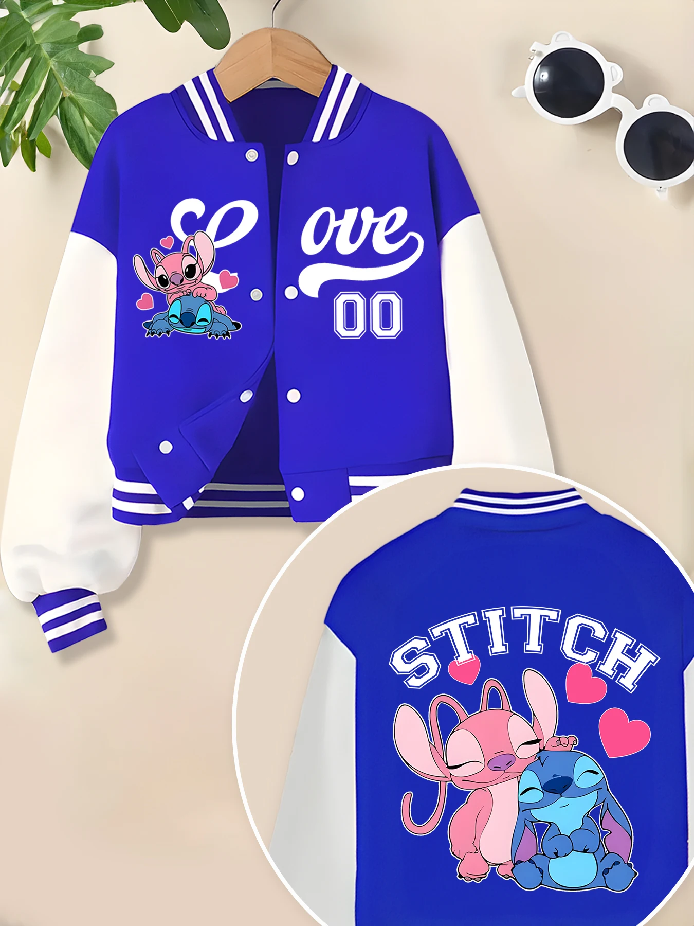 Disney fashion trend baseball jacket, suitable for daily sports and casual wear, printed with cute Stitch pattern, nice gift.