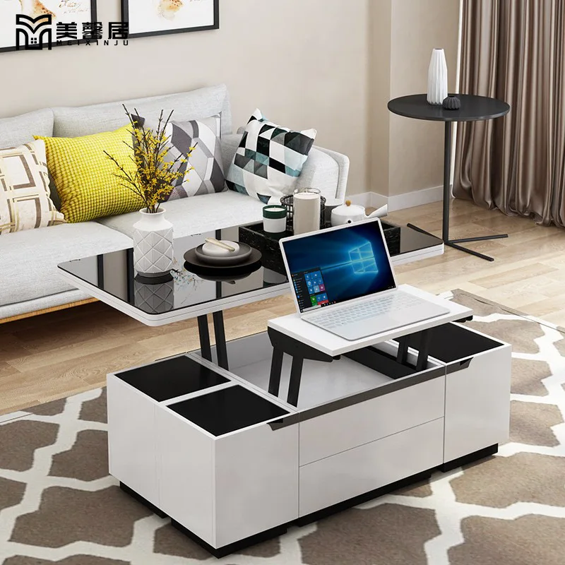 Multi functional coffee table, dining table, dual-purpose small unit, modern and minimalist style living room, creative folding