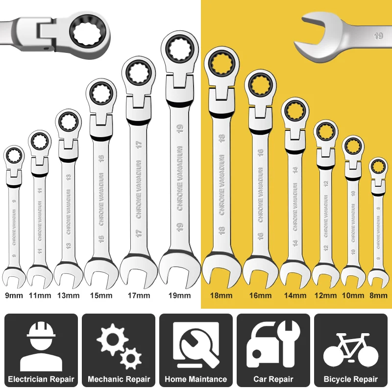 Set di chiavi a cricchetto con testa flessibile, kit di chiavi combinate, set di chiavi a cricchetto con chiave a bussola per utensili manuali in