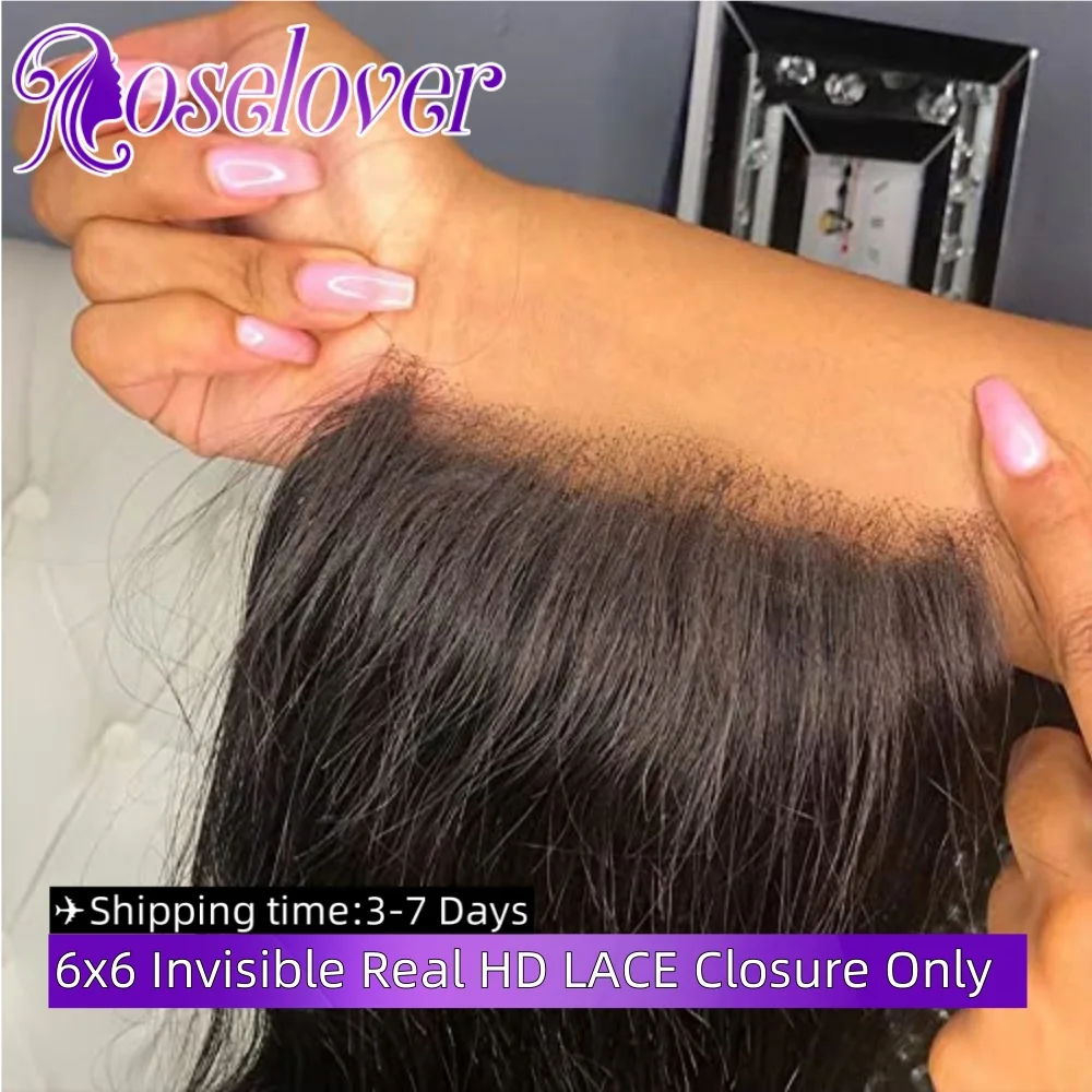 

ROSELOVER 6X6 невидимая HD кружевная застежка только прямые 100% человеческие волосы предварительно выщипанные волосы Vitname сырые для чернокожих женщин