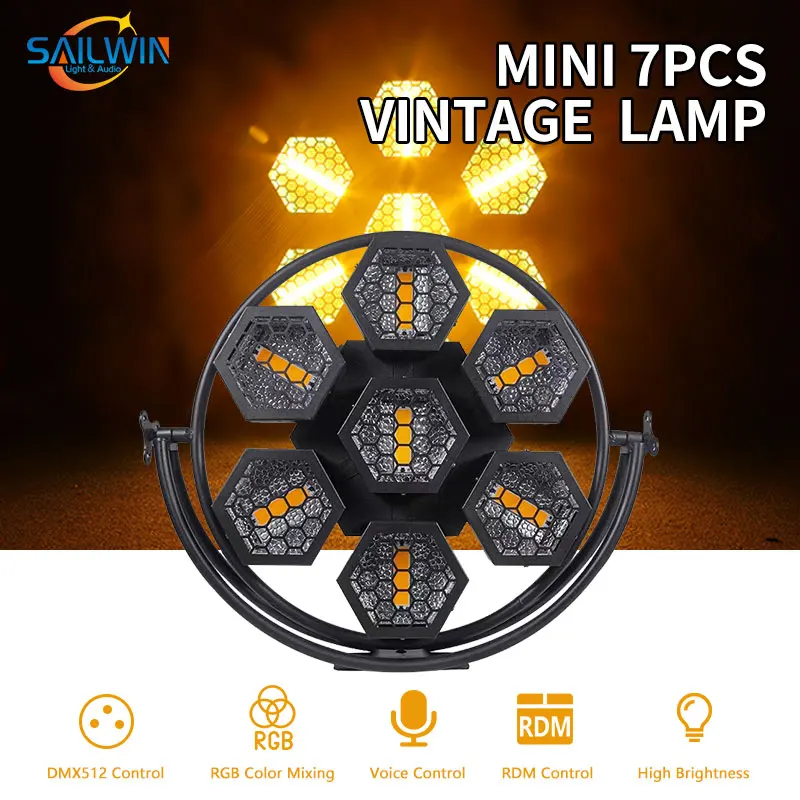 Sailwin MINI 7 Pieces LED Vintage stage light RGB Retro strobe wash pixel Light flash background light for dj disco party