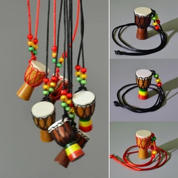 African Drum Handmade Wooden Musical Instrument Necklaces Pendant Drummer Mini Percussion Decor Christmas Gift For Music Lover