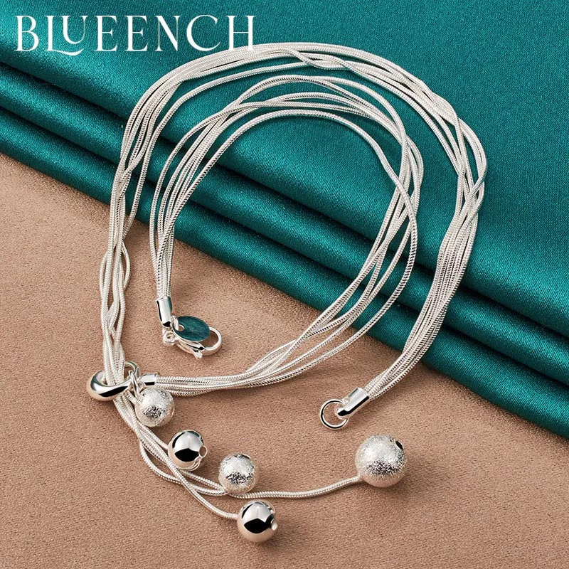 

Blueench 925 Sterling Silver Multi Chain Tassel Frosted Glossy Ball Pendant Necklace for Women Wedding Fashion Jewelry