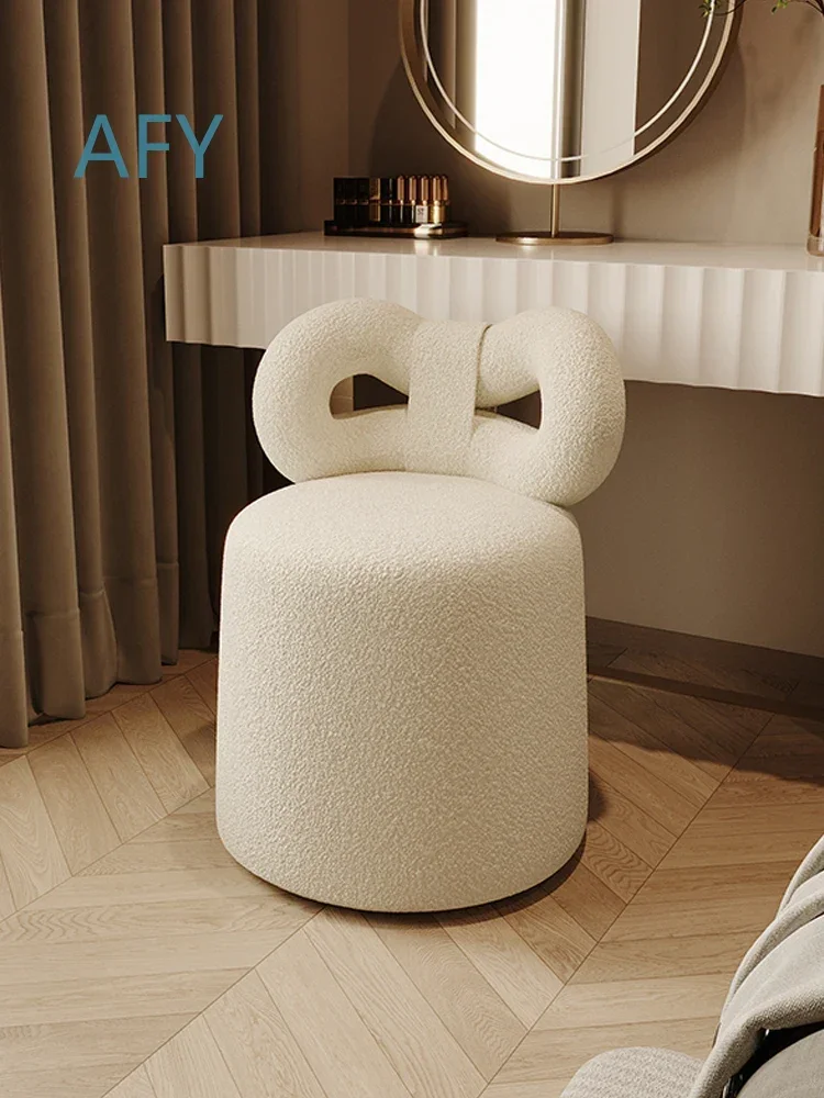 Luxury Cashmere Bow Makeup Chair for Bedroom Living Room Sofa Chair with Backrest Dressing Table Vanity Stool Modern Home
