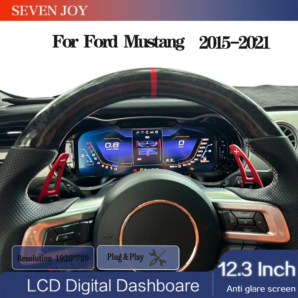 

12,3-дюймовый для Ford Mustang (2015-2021) цифровой прибор, одометр, тахометр, приборная панель, поддержка IOS Carplay