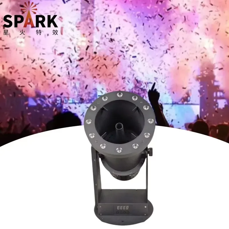 1500W DMX Confetti Cannon with Remote Control Adjustable Spray Direction 12 RGB LED Metal Body for Stage Party Events