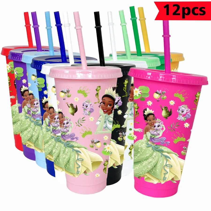 

12 шт./упак. принцесса Диснея с принтом лягушки, 26 унций, красочный пластиковый стакан, посуда для напитков на день рождения, чашка для сока, кофе