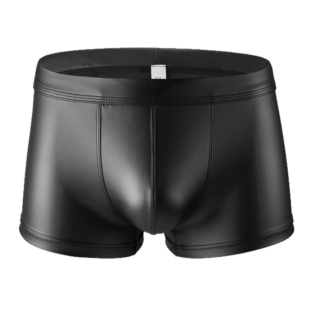 1pc Men Sexy Patent Leather Boxer Shorts U-convex Pouch Underwear Club Erotic Pantie Low Waist Faux Leather Tight Trunks