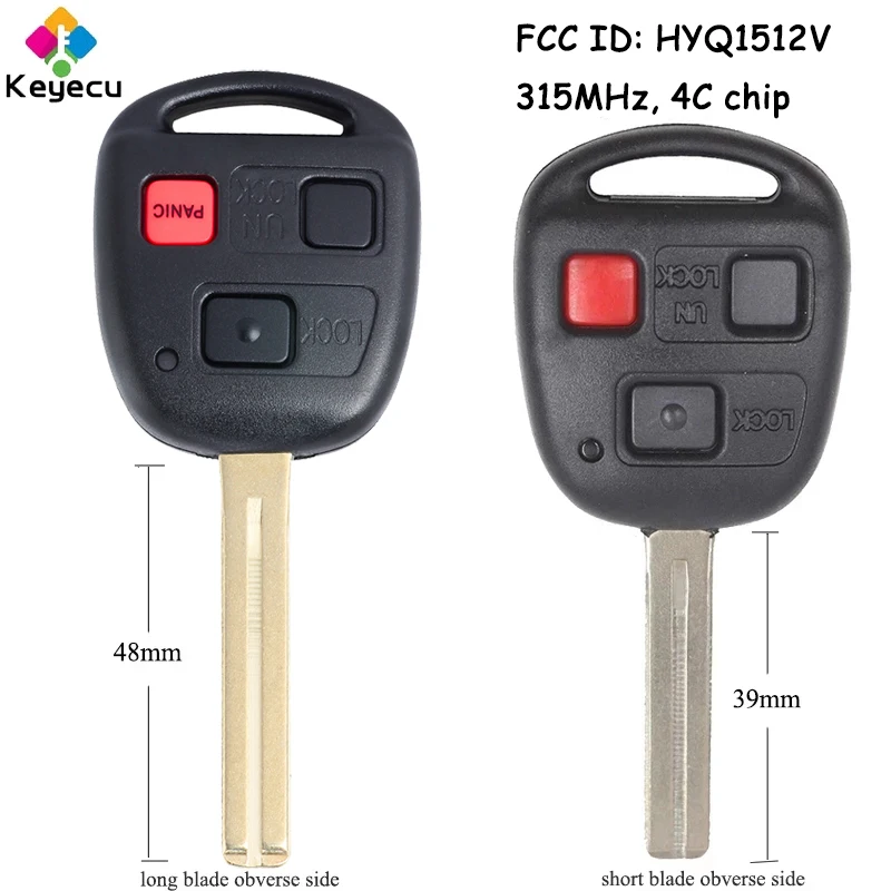 

KEYECU Replacement Remote Head Car Key With 3 Buttons 314.3MHz 4C Chip TOY48 Blade for Lexus GX470 LX470 Fob FCC ID: HYQ1512V