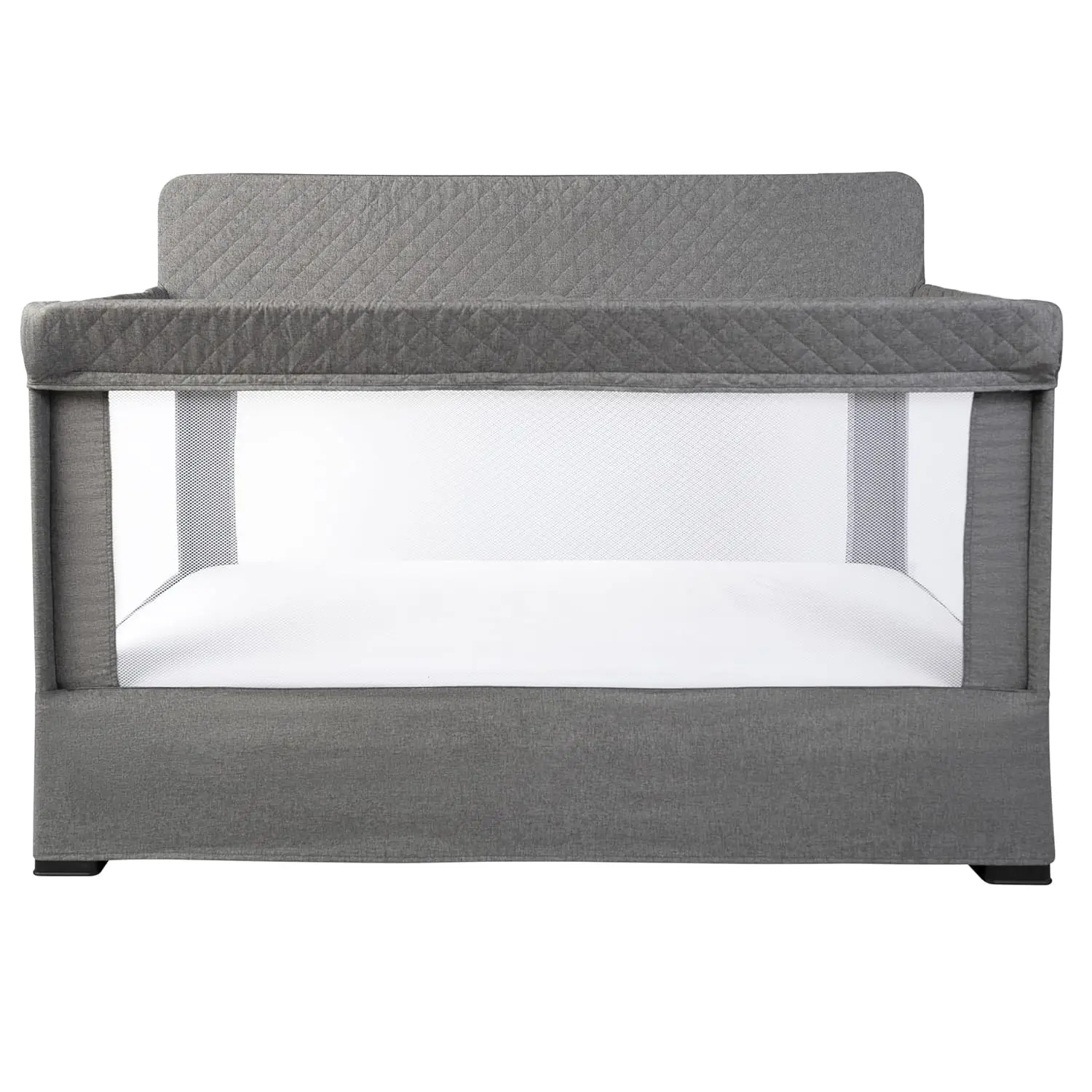 Full Size Breathable Mesh Baby Crib with Tool-Free Assembly, Charcoal Tweed Design for Nursery