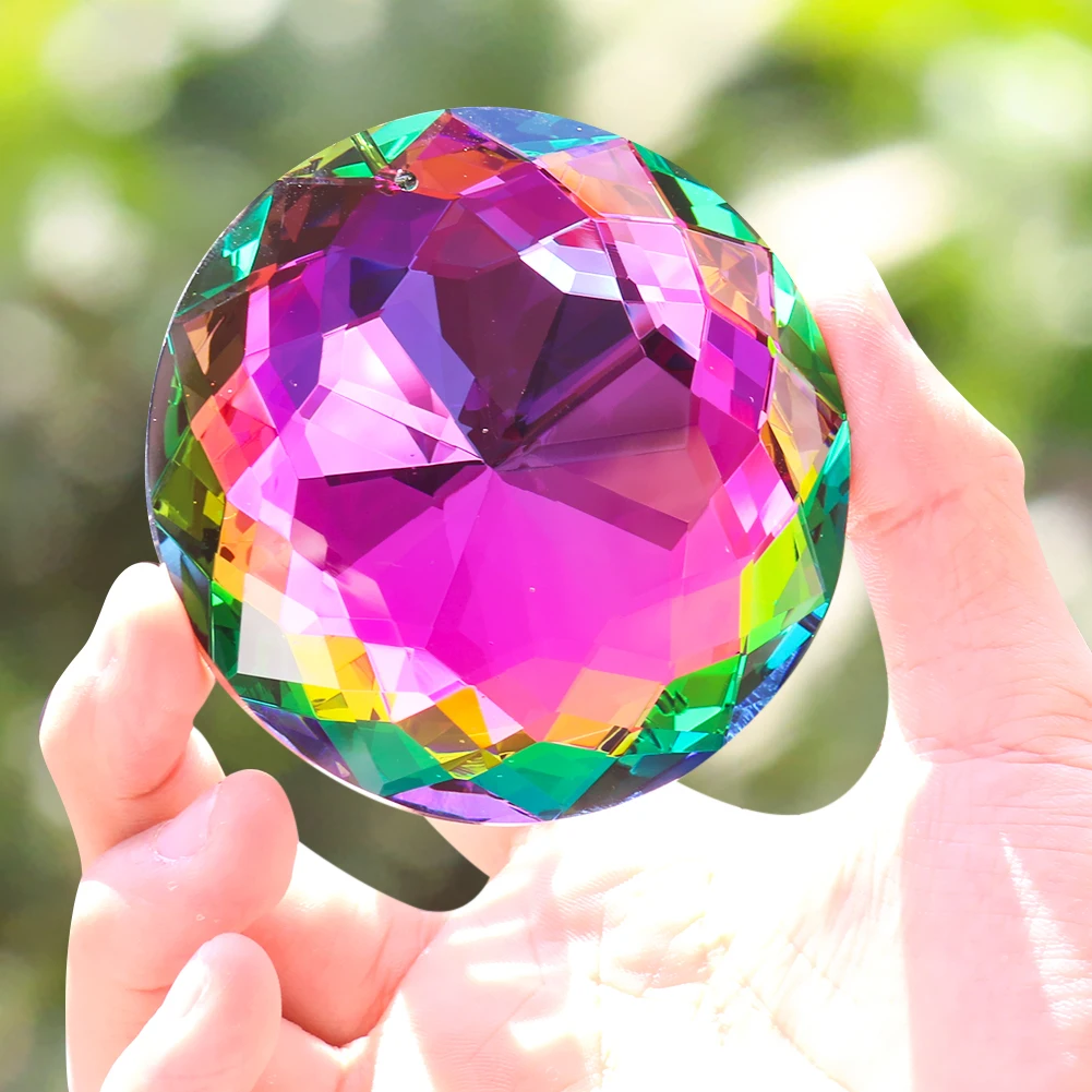 75MM Round Color Plated Mandala Crystal Pendant Prism Faceted Home Garden DIY Decorative Chandelier Accessories