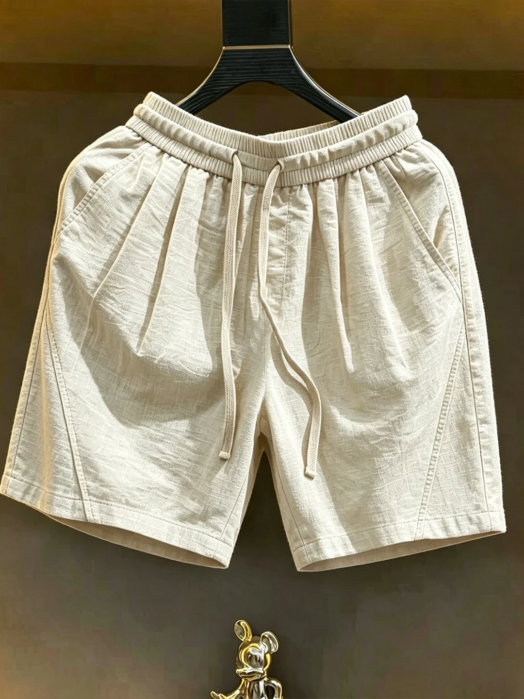 Khaki Linen-Like Quick-Dry Men's Summer Shorts Ice Silk Drapey Loose Fit American Side Cut Wide Leg Pants Casual Youth Active