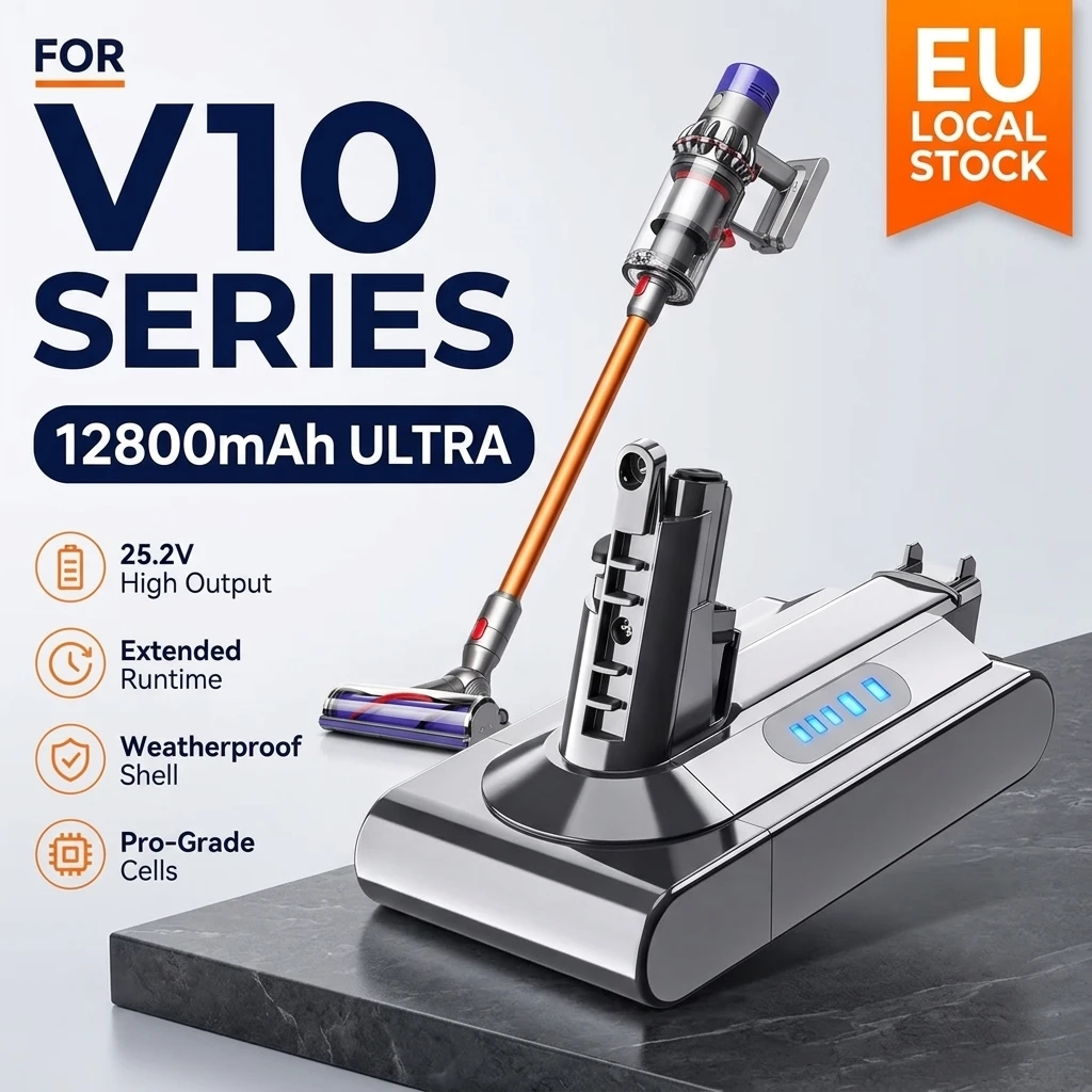 Batterie Li-ion 25.2 B 12800 mAh pour aspirateur Dyson V10 SV12 Animal Absolute Fluffy Motorhead, remplacement de batterie compatible avec les articles 206340 et 969352-02