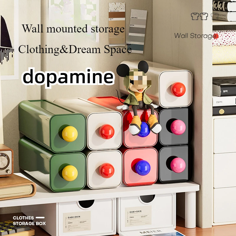 

3PCS Dopamine Desktop Storage Box Wall Mounted Drawer Style Dust-proof Stationery Organizing and Storing for Office Home School