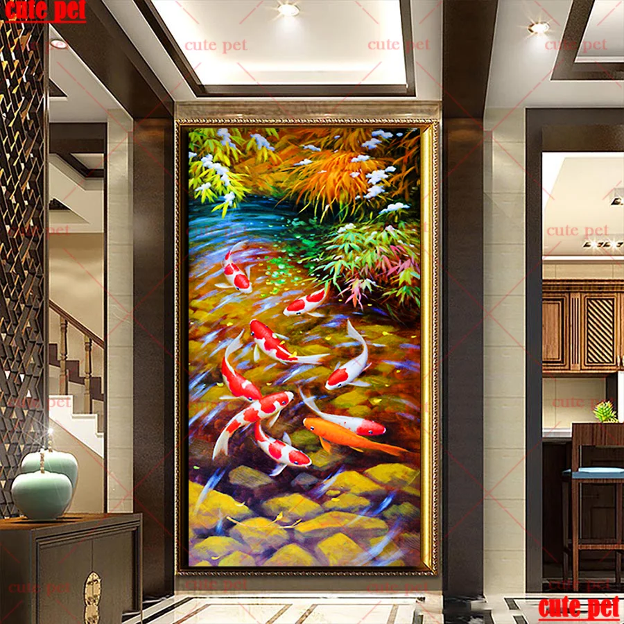 

large cute pet Rhinestone painting Fish koi crystal Home Decor DIY Diamond painting 3D cross stitch diamond 5D embroidery mosaic
