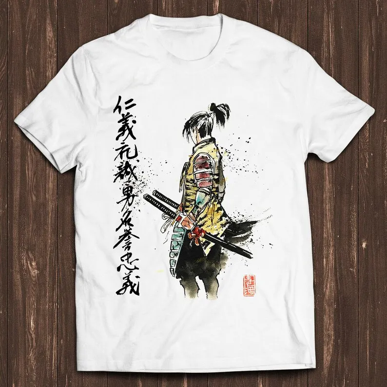 Samurai Japanese Calligraphy with Sword Manga Anime Art Drawing Gamer Cult Meme Movie Music Cool Gift Tee T Shirt C1050