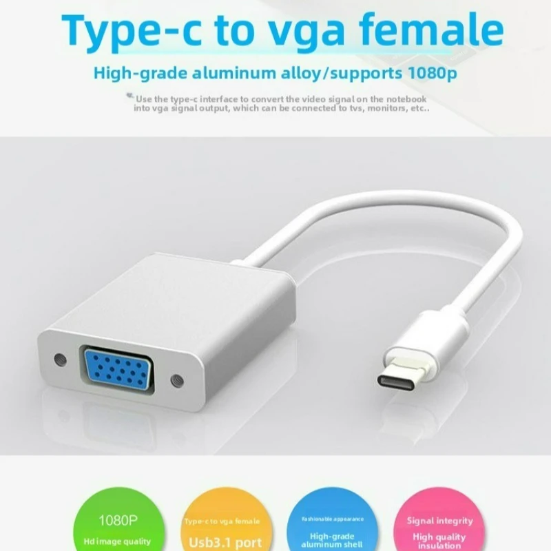 Type C to VGA Adapter Cable for Phone Laptop and Projector Mirror to TV with HD Video Compact and Plug and Play