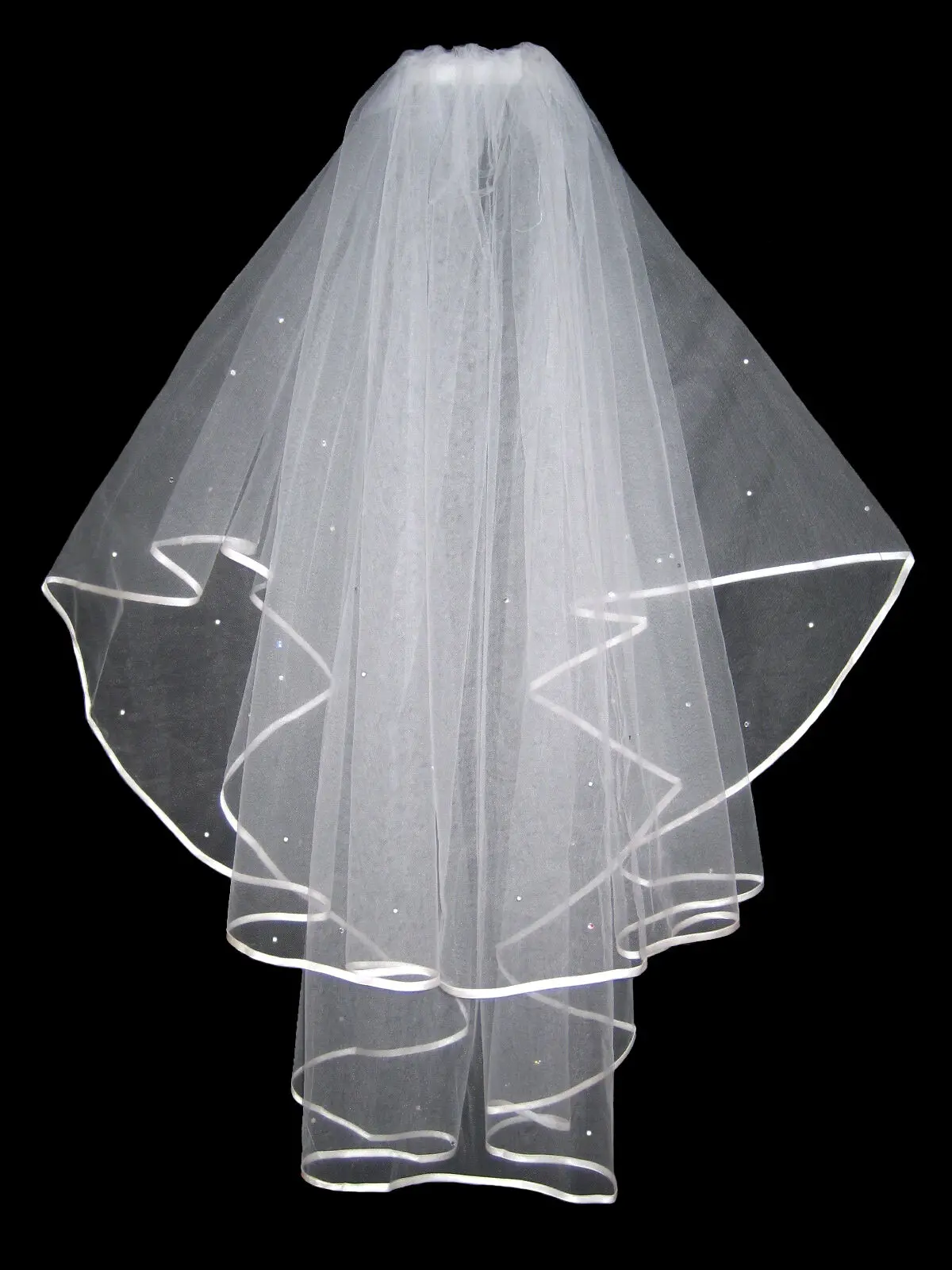 2 TIER IVORY BRIDAL WEDDING VEIL WITH DIAMANTES CRYSTALS & COMB HIGH QUALITY