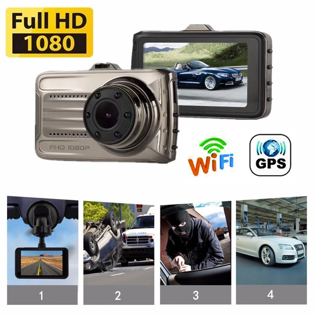 

Автомобильный видеорегистратор Wi-Fi Full HD 1080P, видеорегистратор с камерой заднего вида, Автомобильный видеорегистратор с ночным видением, Автомобильный видеорегистратор с GPS